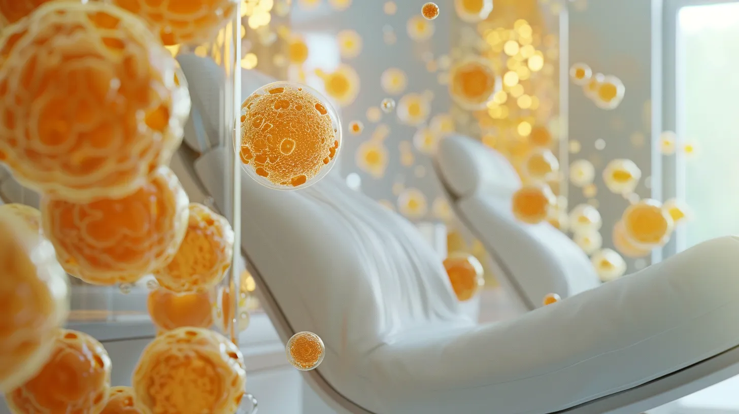 a serene clinic setting showcases a focused, dynamic moment of prp therapy in action, highlighting the vibrant, golden plasma being readied for injections, symbolizing health optimization and recovery.