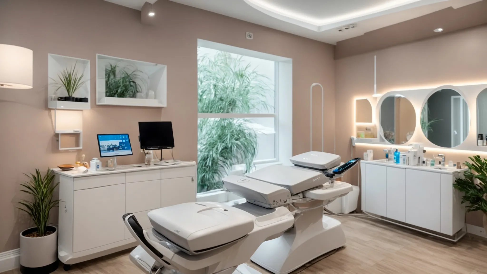 a bright and inviting laser hair removal clinic in plymouth, featuring modern treatment rooms with sleek, high-end equipment and a warm, welcoming atmosphere, embodying the essence of affordability and quality care.