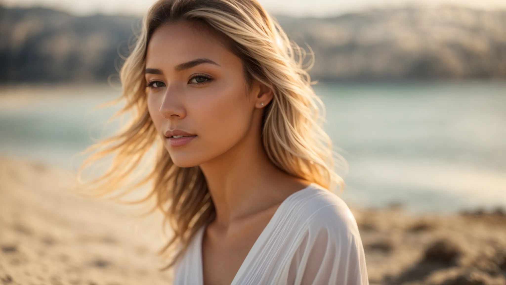 a serene, close-up shot of a flawlessly smooth, sunlit skin surface, emphasizing the radiant results of laser hair removal, set against a soft-focused backdrop of a tranquil plymouth landscape.
