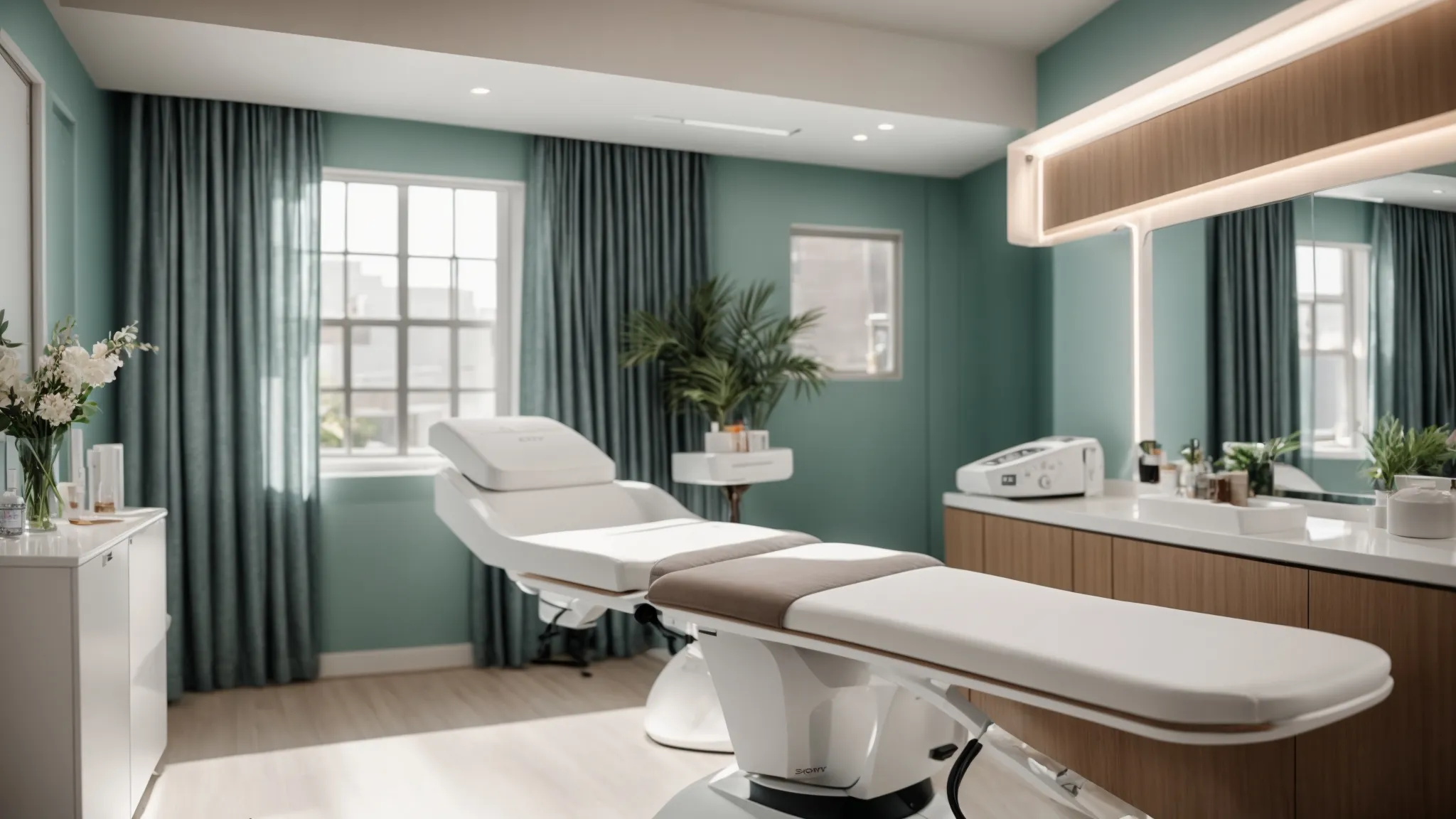 a sleek, modern clinic room bathed in soft, natural light showcases state-of-the-art laser hair removal equipment, inviting potential clients to explore affordable grooming solutions amid comforting decor.