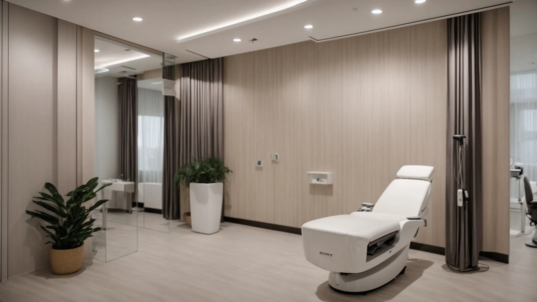 a sleek, modern laser hair removal clinic in plymouth, mi, featuring a tranquil treatment room with soft, ambient lighting and advanced laser equipment, conveying a sense of professionalism and comfort for clients seeking effective hair removal solutions.