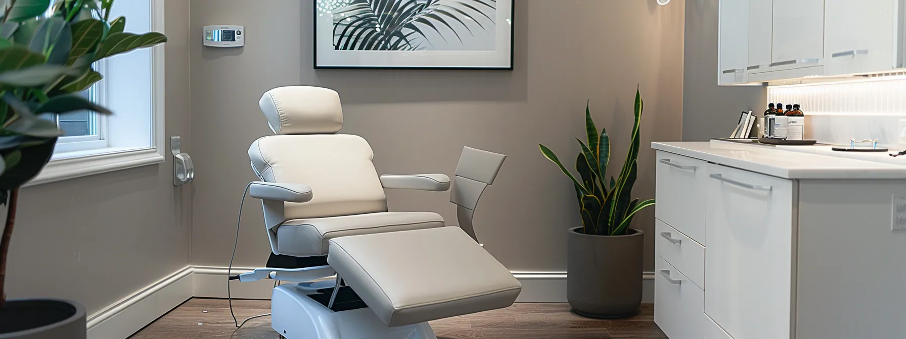 a sleek, modern consultation room in a plymouth aesthetic clinic, featuring an elegant treatment chair, professional lighting, and an engaging aesthetician discussing botox and filler options with a satisfied client, capturing the essence of informed decision-making and personalized care.