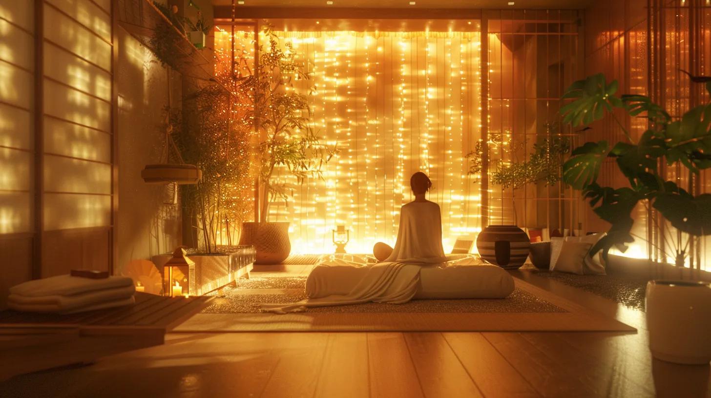 a serene indoor spa environment featuring softly lit therapeutic rooms adorned with calming decor, where a practitioner is engaged in a holistic energy-balancing session, creating an atmosphere of deep relaxation and mindful wellness.